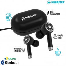 Fone de Ouvido Bluetooth 5.0 Base Carregadora Sensor Touch Magnético com Microfone Kimaster - TWS100 Preto Prata